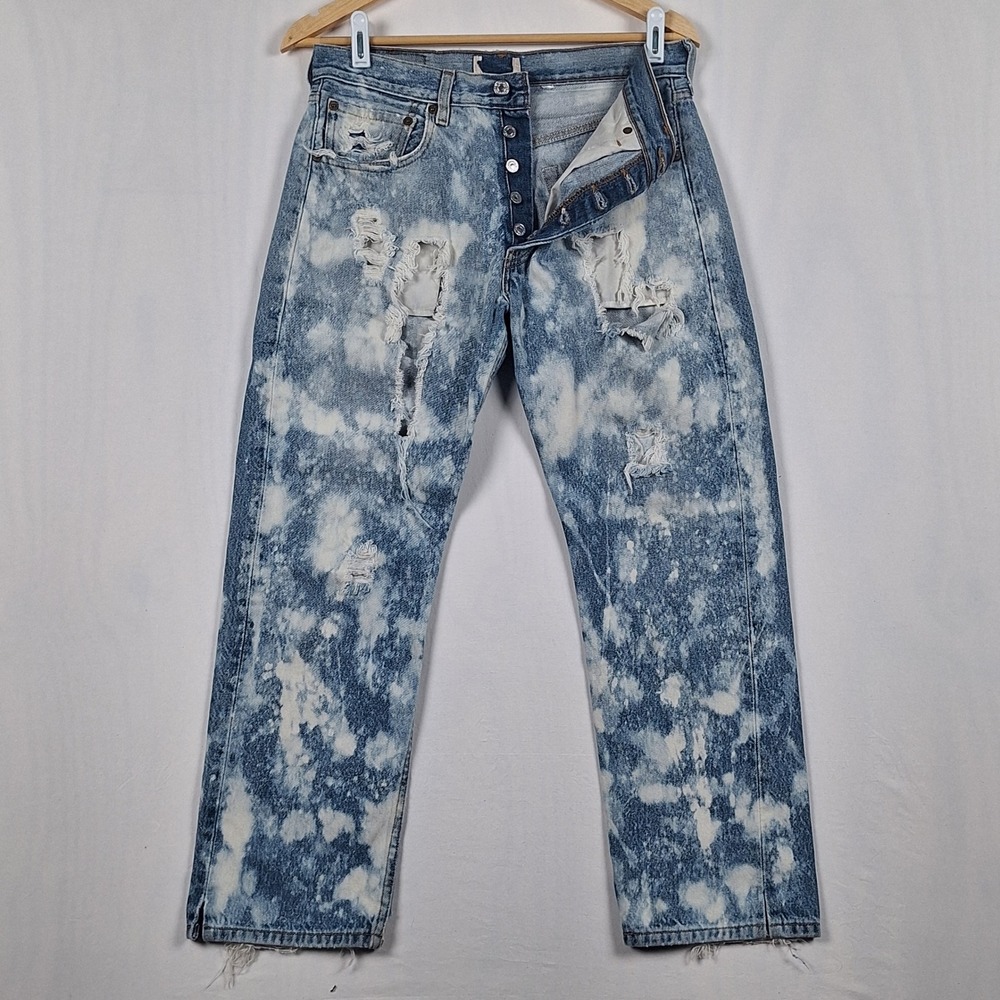 REWORKED Levis 501 Vintage Custom Bleach Wash Levi's Distressed Grunge Jeans